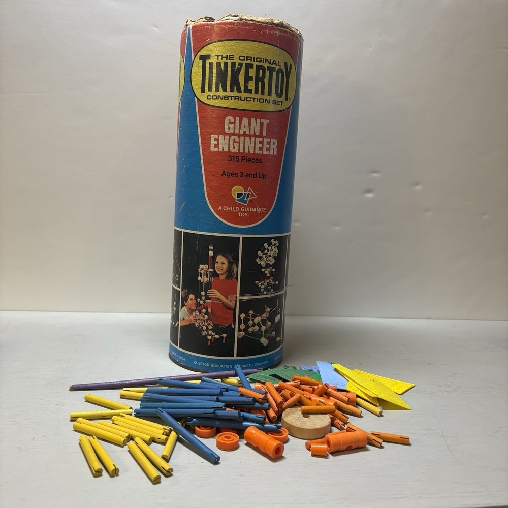 Vintage Original Tinkertoy Construction Set No.155  No Lid Some Pieces 1972